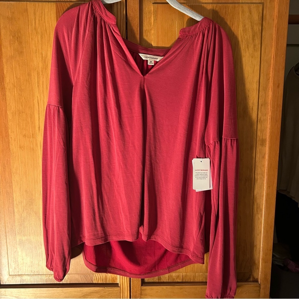 Lucky Brand Red V-Neck Blouse - Picture 1 of 2